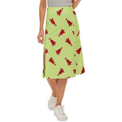 Red Christmas Tree Green Midi Panel Skirt by TetiBright