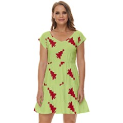 Red Christmas Tree Green Short Sleeve Tiered Mini Dress by TetiBright