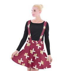 Gold Gingerbread Man Burgundy Suspender Skater Skirt by TetiBright