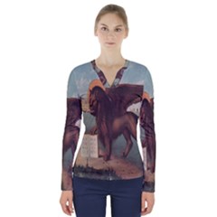 Lion Of Venice, Italy V-neck Long Sleeve Top by ConteMonfrey