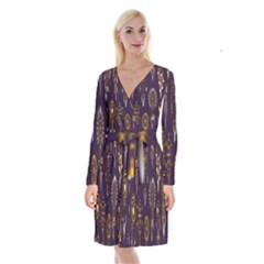 Background Long Sleeve Velvet Front Wrap Dress