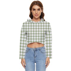 Green Tea White Small Plaids Women s Lightweight Cropped Hoodie by ConteMonfrey