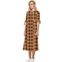 Orange black small plaids Bow Sleeve Chiffon Midi Dress View2