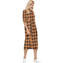 Orange black small plaids Bow Sleeve Chiffon Midi Dress View3