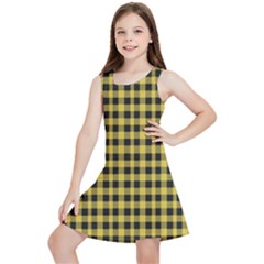 Black And Yellow Small Plaids Kids  Lightweight Sleeveless Dress