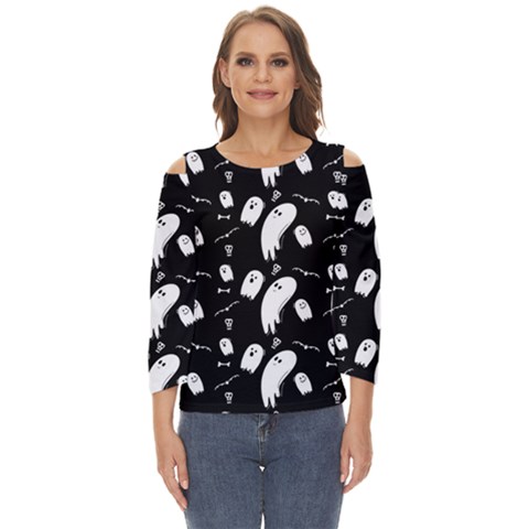 Ghost Background Halloween Cut Out Wide Sleeve Top by Wegoenart