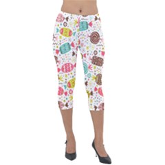 Candy Background Cartoon Lightweight Velour Capri Leggings  by Jancukart