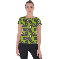 Cats And Skulls - Modern Halloween  Short Sleeve Sports Top  by ConteMonfrey