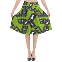 Cats And Skulls - Modern Halloween  Flared Midi Skirt by ConteMonfrey