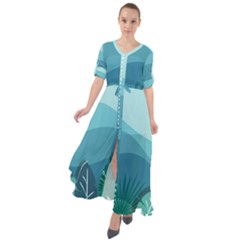 Palm Leaves Waves Mountains Hills Waist Tie Boho Maxi Dress