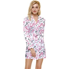 Candy Pink Black-cute Sweat Long Sleeve Satin Robe by Ravend