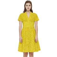 Bright Yellow Crunchy Sprinkles Short Sleeve Waist Detail Dress