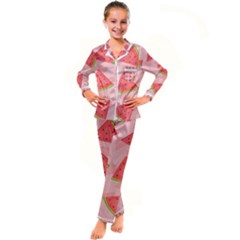 Background Watermelon Pattern Fruit Kid s Satin Long Sleeve Pajamas Set by Wegoenart