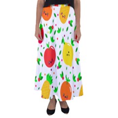 Pattern Fruit Fruits Orange Green Flared Maxi Skirt by Wegoenart