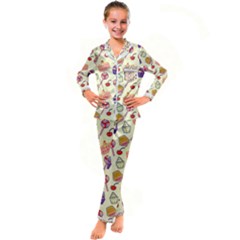 Cupcake Pattern Lollipop Kid s Satin Long Sleeve Pajamas Set by Wegoenart