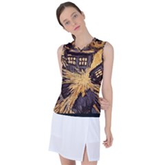 Brown And Black Abstract Painting Doctor Who Tardis Vincent Van Gogh Women s Sleeveless Sports Top by danenraven