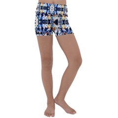 Cobalt Symmetry Kids  Lightweight Velour Yoga Shorts by kaleidomarblingart