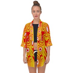 Red-yellow Open Front Chiffon Kimono