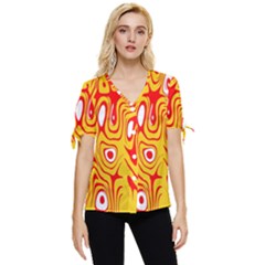 Red-yellow Bow Sleeve Button Up Top