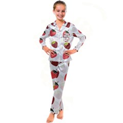 Strawberry Fruit Pattern Background Kid s Satin Long Sleeve Pajamas Set by Wegoenart