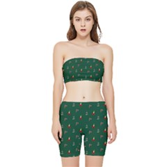 Christmas Background Green Pattern Stretch Shorts And Tube Top Set by Ravend