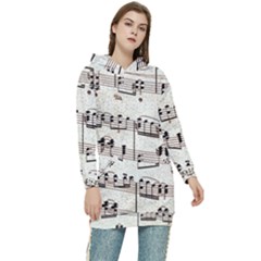 Vintage Beige Music Paper Background Design Women s Long Oversized Pullover Hoodie