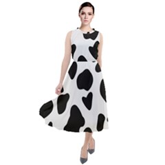 Black And White Spots Round Neck Boho Dress