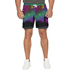 Illustration Clock Asteroid Comet Galaxy Men s Runner Shorts by Wegoenart