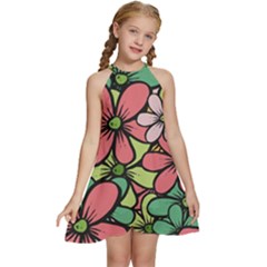 Flowers-27 Kids  Halter Collar Waist Tie Chiffon Dress