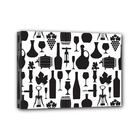 Wine Pattern Black White Mini Canvas 7  X 5  (stretched) by Jancukart