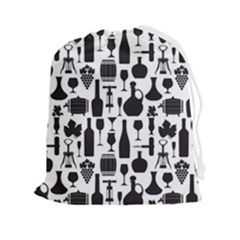 Wine Pattern Black White Drawstring Pouch (2xl) by Jancukart