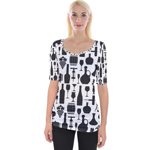 Wine Pattern Black White Wide Neckline Tee by Jancukart