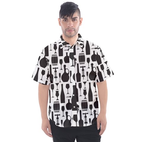 Wine Pattern Black White Men s Short Sleeve Shirt by Jancukart