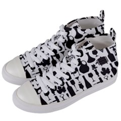 Wine Pattern Black White Women s Mid-top Canvas Sneakers by Jancukart