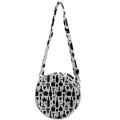 Wine Pattern Black White Crossbody Circle Bag by Jancukart