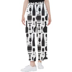 Wine Pattern Black White Women s Pants  by Jancukart