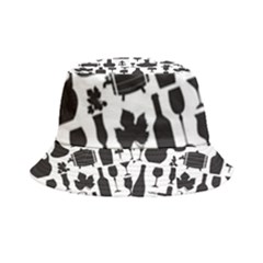 Wine Pattern Black White Inside Out Bucket Hat by Jancukart