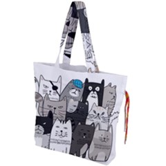 Cute Cat Hand Drawn Cartoon Style Drawstring Tote Bag by Jancukart