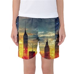 New York City Sunset Dusk Twilight Women s Basketball Shorts by Wegoenart