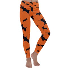 Halloween Card With Bats Flying Pattern Kids  Lightweight Velour Classic Yoga Leggings by Wegoenart