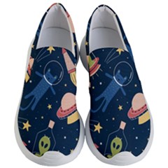 Seamless Pattern With Funny Alien Cat Galaxy Women s Lightweight Slip Ons by Wegoenart