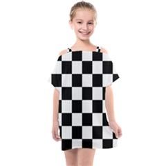 Chess Board Background Design Kids  One Piece Chiffon Dress by Wegoenart