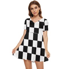 Chess Board Background Design Tiered Short Sleeve Babydoll Dress by Wegoenart