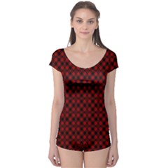 Diagonal Red Plaids Boyleg Leotard 