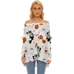 Halloween Jack O Lantern Vector Off Shoulder Chiffon Pocket Shirt