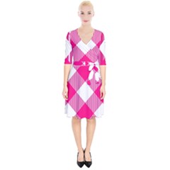 Pink And White Diagonal Plaids Wrap Up Cocktail Dress