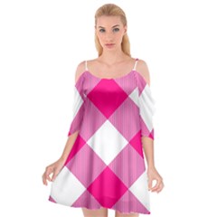 Pink And White Diagonal Plaids Cutout Spaghetti Strap Chiffon Dress