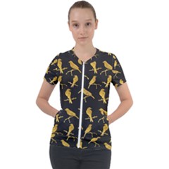 Background-with-golden-birds Short Sleeve Zip Up Jacket by Wegoenart