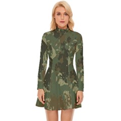 Camouflage-splatters-background Long Sleeve Velour Longline Dress