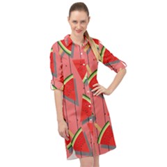 Red Watermelon Popsicle Long Sleeve Mini Shirt Dress by ConteMonfrey